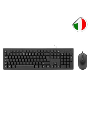 Coolbox COO-KTR-02UIT Pack USB Clavier 105 Teclas - QWERTY Italiano + Souris 3 Botones - Usage Ambidiestro - Couleur Noir