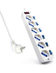Ewent Regleta de Energia - 6 enchufes - Version Schuko - 16A Avec Interruptor de Encendido/Apagado en chacun Puerto - Protector 