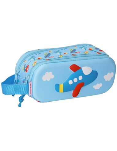 Safta Avion Trousse - Fermeture éclair - Anse Latéral - Couleur Bleu Clair