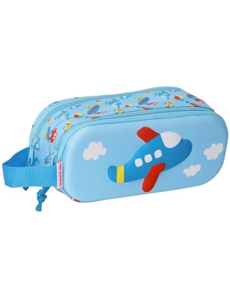 Safta Avion Trousse - Fermeture éclair - Anse Latéral - Couleur Bleu Clair