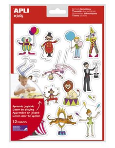 Apli Sac de Gomets Tematicos le Circo - 168 Gomets en 12 Feuilles - Adhésif Removible - Idéal Pour Escuelas - Adhésif Base Eau -