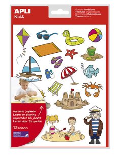 Apli Gomets Tematicos la Playa - 264 Gomets en 12 Feuilles - Ilustraciones de Animales et Objetos de la Playa - Adhésif Removibl