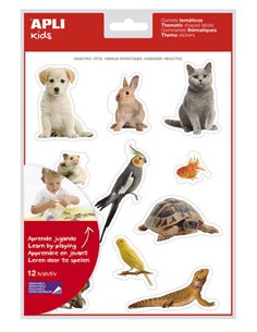 Apli Gomets Tematicos Realistas de Animaux de compagnie - 132 Gomets en 12 Feuilles - Adhésif Removible - Idéal Pour Desarrollar