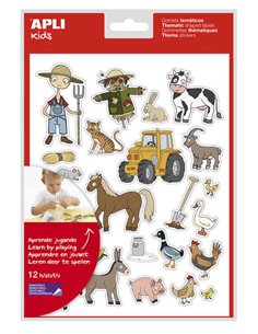 Apli Kids Pack de 276 Gomets Tematicos La Granja - Adhésif Removible à Base Eau - Sans de Disolventes - Idéal Pour Escuelas - Di