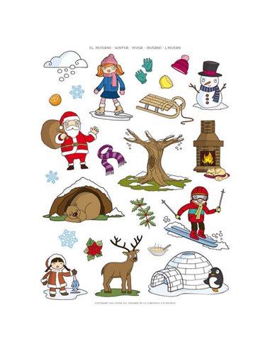 Apli Gomets Tematicos le Invierno - 276 Gomets en 12 Feuilles - Ilustraciones Educativas - Adhésif Removible - Idéal Pour Escuel