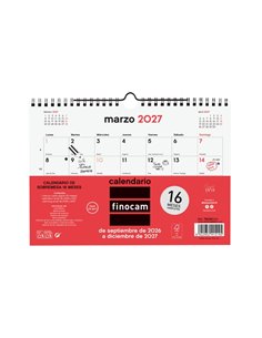Finocam Neutro Calendario de Pared - 16 Meses - Mes Vista - Format S - 210x150mm - Spirale Double Metalica - Papier de 120g/m2 -