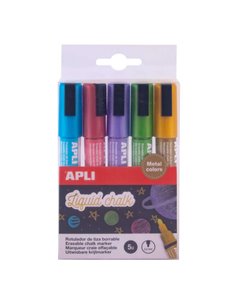 Apli Pack de 5 Feutres de Tiza Liquida - Pointe Ronde de 5.5mm - Facile de Borrar - Séchage rapide - Base Eau Sans de Toxicos - 