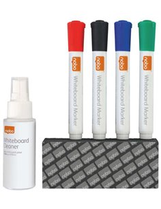 Nobo Pack de Accesorios Pour Tableau Blanca - Comprend: 4 Feutres Tableau, Borrador et Spray Limpiador 50Ml - Couleurs de les Fe