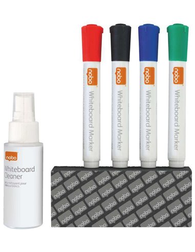 Nobo Pack de Accesorios Pour Tableau Blanca - Comprend: 4 Feutres Tableau, Borrador et Spray Limpiador 50Ml - Couleurs de les Fe