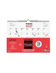 Finocam Neutro Calendario de Pared - 16 Meses - Mes Vista - Format L - 340x240mm - Spirale Double Metalica - Papier de 120g/m2 -