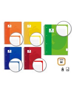 Golden Extra Cahier Spirale A4 80 Feuilles 90grs Cuadricula 5x5 - Feuilles Microperforadas Avec Banda de Couleur - Couvercle Ext