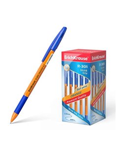 Erichkrause Stylo à bille R-301 Stick&Grip - Corps Hexagonal Orange - Pointe de 0.7mm - Encre de Séchage rapide - Couleur Bleu