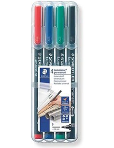 Staedtler Lumocolor 318 Pack de 4 Feutres Permanentes - Pointe Fina Ronde - Trait 0.6mm - Capuchon Avec Clip - Séchage rapide - 