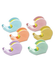 Bismark Pack de Portarrollos Avec 2 Cintas Adhesivas 19mmx33m - Corps de Plastico - Idéal Pour Usage Scolaire - Couleurs Pastel 