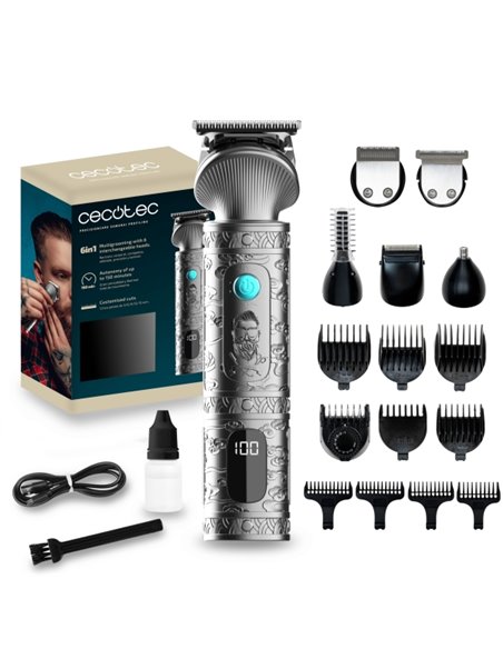 Cecotec PrecisionCare Samurai Profiling Afeitadora Recortadora 6 en 1 Avec Base - Autonomie 170min - Comprend Accesorios - Cuchi