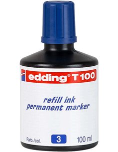 Edding T100 Bote de Recarga Pour Feutre Permanent - Capacité 100ml - Couleur Bleu
