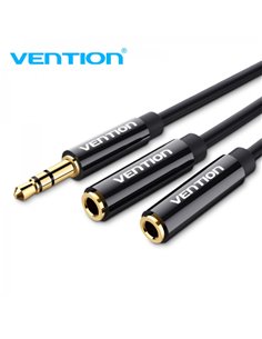 Vention Câble Estereo Jack 3.5 Mâle à 2x Jack 3.5 Femelle - 0.3m - Couleur Noir