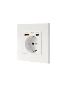 Nanocable Roseta Base de Enchufe de Pared Empotrable Tipo Schuko - 1xUSB-À QC 3.0, 1xUSB-C PD - 3.4A - Couleur Blanc
