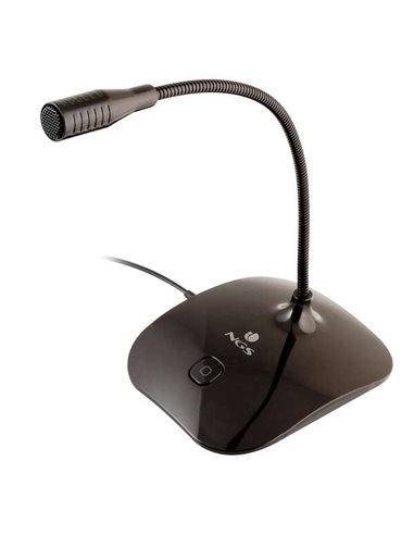 NGS MS115 Microfono de Escritorio Omnidireccional - Réglable - Boton Mute - Câble de 1.50m - Jack 3.5mm - Couleur Noir