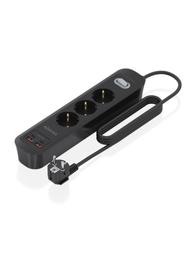 Aisens Regleta Avec 3 Tomas Schuko - 2xUSB-C - 2xUSB-À - Câble de 1.4m - Interruptor Avec Indicateur LED - Power Delivery - Qual