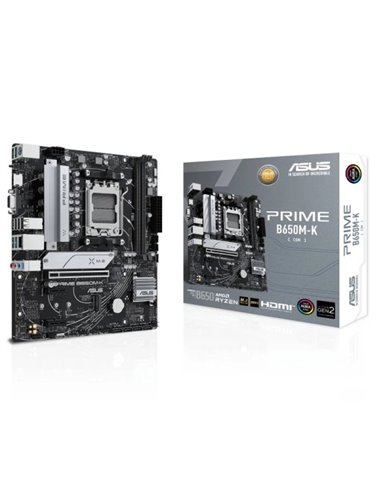 Asus Prime B650M-K Placa Base AMD AM5 2x DDR5 - HDMI, M.2, PCIe 4.0, 4x Sata III, USB 2.0, 3.2, RJ-45, VGA, Factor MicroATX
