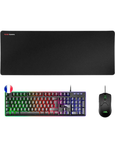Mars Gaming Pack Premium Clavier Hibrido H-MECH - Souris Ultra Léger 10K - Tapis de souris XXL - Compatibilidad Universal - Tecn