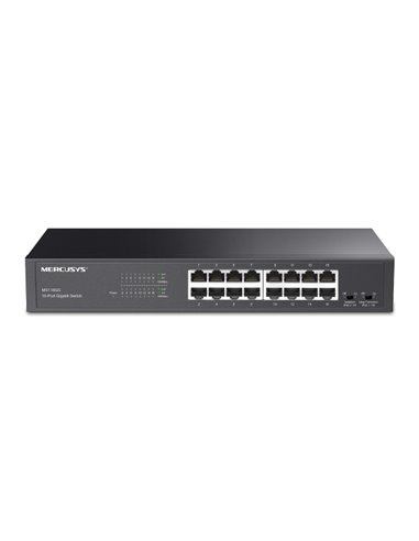 Mercusys MS116GS Switch 16 Puertos Gigabit RJ45 10/100/1000Mbps Avec Auto-Negociacion - Plug & Play - Montaje Escritorio ou Rack