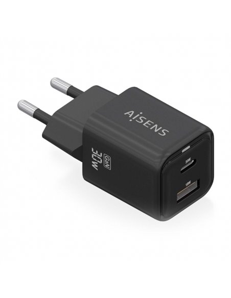Aisens Cargador Gan USB-C 30W - Haute Eficiencia Energetica - Tecnologia AI Pour Charge rapide - Multiples Protecciones de Sécur