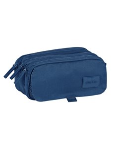 Safta Basic Trousse - 3 Compartiments Avec Cremalleras - Poche avant - Ruban Adaptable - 1.72L - 215x80x100mm - Couleur Bleu Mar