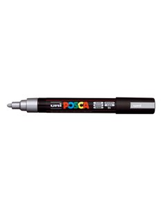 Posca PC-5M Marqueur de Pintura - Pointe de Polyester 1.8-2.5mm - Encre Base al Eau - Résistant à la Luz - Couleur Argent