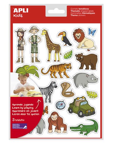 Apli Sac de Gomets Tematicos la Selva - 63 Gomets en 3 Feuilles - Adhésif Removible - Desarrollados Avec Educadores - Sans de Di