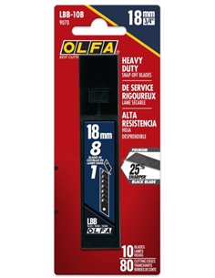Olfa Pack de 10 Cuchillas de Negras Pour Cuters 18mm - Acier al Carbono - Un 25% mas Afiladas - 8 Segmentos