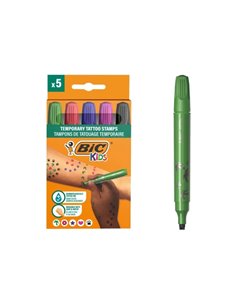 Bic Kids Pack de 5 Feutres de Sellos Pour Tatuajes Temporales - Encre Dermatologicamente Testada et Sans Parfum - Couleurs assor