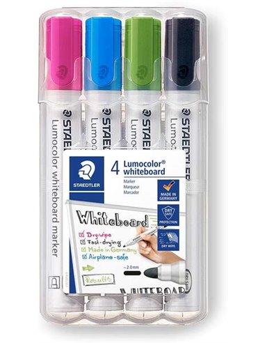 Staedtler Lumocolor 351 Pack de 4 Marcadores Pour Tableau Blanca - Séchage rapide - Couleurs assorties
