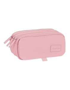 Safta Basic Trousse - 3 Compartiments Avec Cremalleras - Poche avant - Ruban Adaptable - 1.72L - 215x80x100mm - Couleur Rose