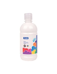 Milan Botella de Tempera 500ml - Tapon Dosificador - Séchage rapide - Mezclable - Couleur Blanc