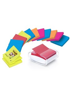 Post-It Super Sticky Dispensador Avec 12 Blocs de 90 Z-Notas - Dispensador Pro - Forma Cuadrada - 76x76mm - Couleur Blanc