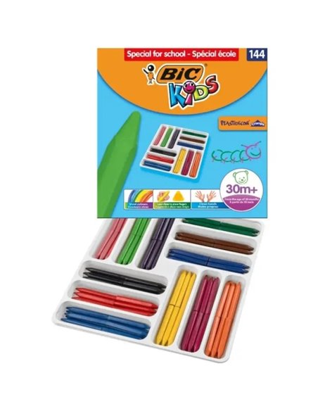 Bic Kids Plastidecor Triangle Boîte de 144 Lapices de Cera - Facile de Sacar Pointe - No Mancha - Idéal Pour Escuelas Infantiles