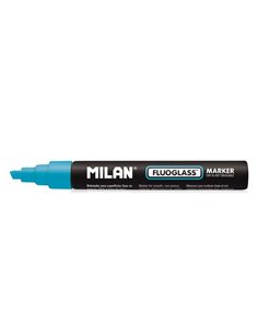 Milan Fluoglass Feutre Superficies Lisas - Pointe Biselada - Trait de 2 - 4mm - Encre al Eau - Borrado Facile - Couleur Bleu