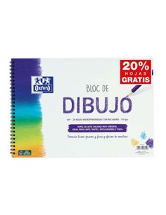 Oxford Bloc de Dibujo Scolaire Spirale Format A4+ Avec Reacuadro - 20 Feuilles Microperforadas 130gr Couleur natural - Papier de