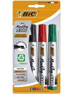 Bic Marking 2300 Ecolutions Pack de 4 Feutres Permanentes - Pointe Biselada - Encre Avec Base de Alcohol - Ecologico - Couleurs 