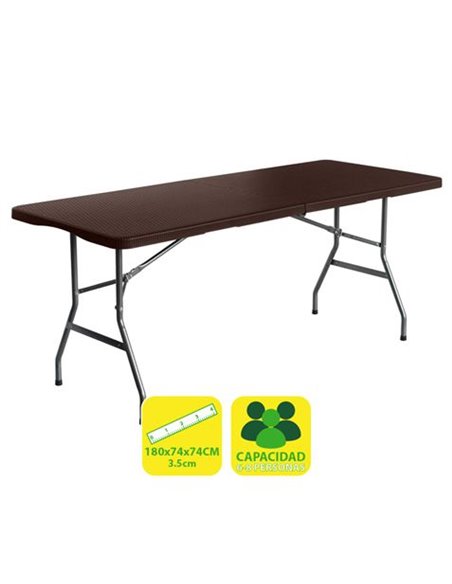 Sungarden Mesa de Resina Pliable Efecto Ratan 180x74x74cm 3.5cm - Couleur Marron