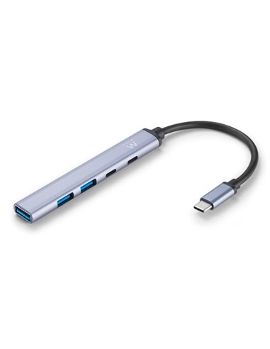 Ewent EW1149 Hub 5 Puertos - 1x USB-À 3.2 Gen1, 2x USB 2.0, 1x USB-C, 1x USB-C PD - Câble 15cm - Couleur Argent