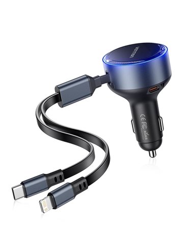 Vention Cargador de Coche 30W - USB-C Mâle, USB-C Femelle, Lightning - Charge rapide - Couleur Noir