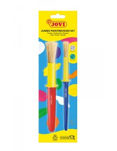 Jovi Jumbo Paint Brushes Pack 1 Pincel Mediano + 1 Pincel Grueso - Pelo Natural - Mango de Plastico - No Gotean - Facile Nettoya