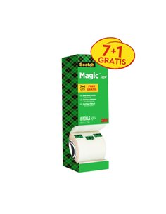 Scotch Magic Pack Ahorro de 8 Rollos de Ruban Adhesiva Invisible 19mm x 33m - Couleur Transparent