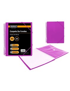 Ingraf Chemise 30 Fundas A4 + Sobre Avec Broche - Spirale Plastica Indeformable - Apertura 360 Grados - Portada Personalizable -