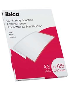 Ibico Boîte de 100 Laminas de Plastificar Mate A3 125 Micras - Superficie Mate - Plastifica Papier, Fotos, Tarjetas de Visita - 