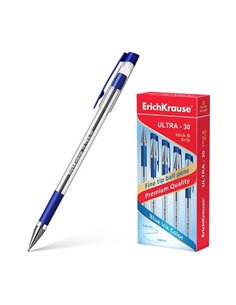 Erichkrause Stylo à bille Ultra-30 - Rechargeable Avec Pointe Fina Fine Tip - Corps Transparent Avec Agarre de Goma - Encre de S