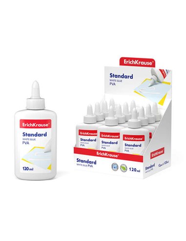 Erichkrause Cola Blanca PVA Standard 120ml - Aplicador Autolimpiante - Regulador de Intensidad - No Toxico - Résistant al Frio -